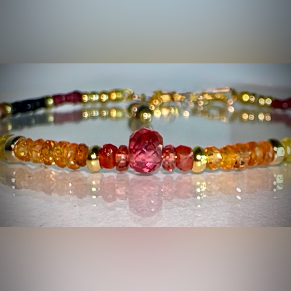 “RARE “ Multi-Colored Sapphire, Padparadscha Focal Bracelet in 14kt Gold Vermeil - Picture 8 of 11